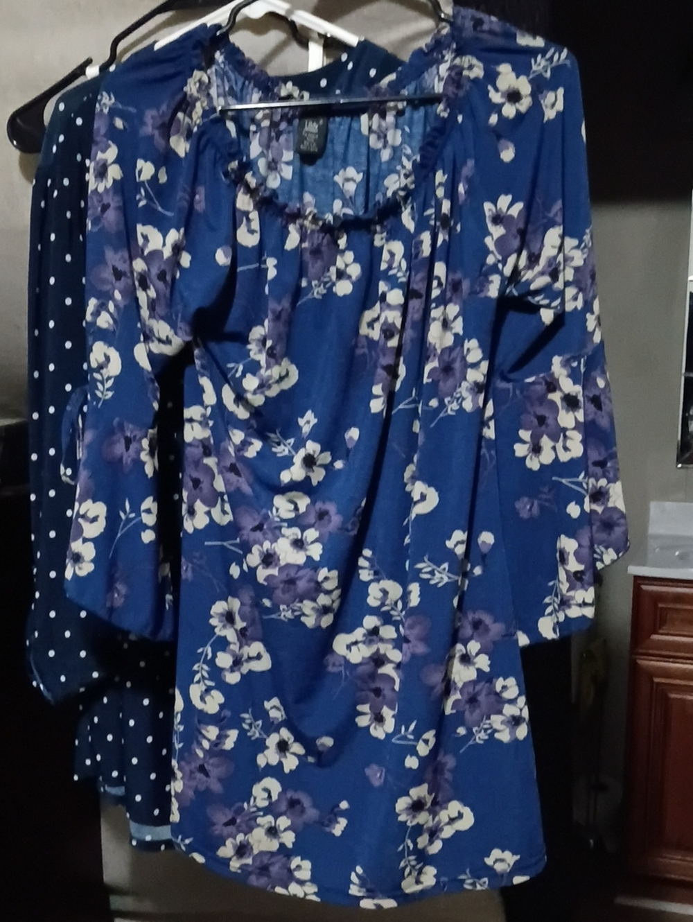 Blue Floral Long-Sleeve Off-Shoulder Dress